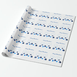 Blue Christmas Decoration balls photo with text Wrapping Paper