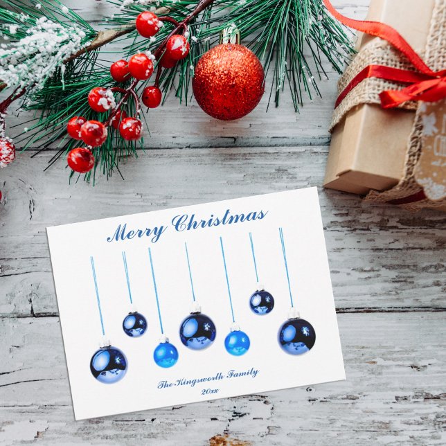 Blue Christmas Decoration baubles photo flat card (Creator Uploaded)
