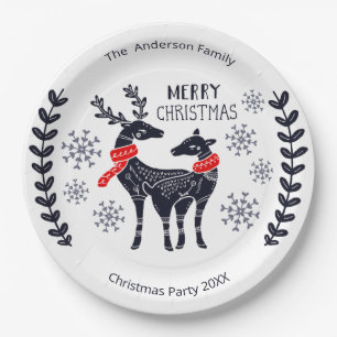 Blue Christmas Deers Personalised Paper Plate
