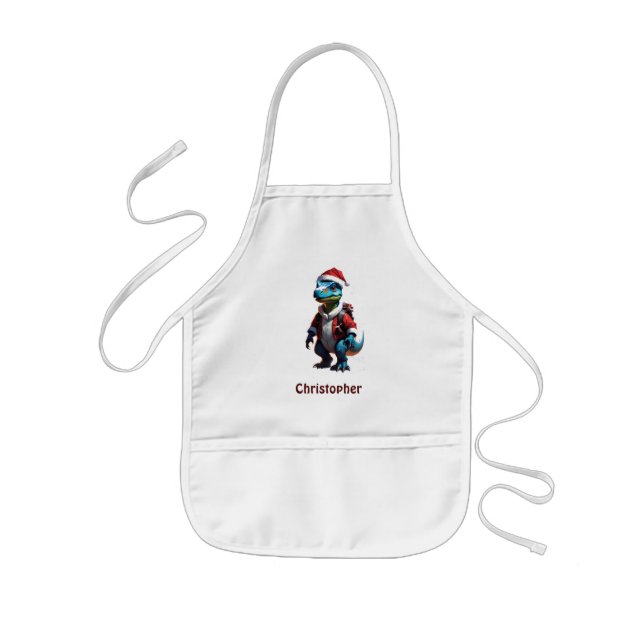 Blue Christmas dinosaur Kids Apron (Front)