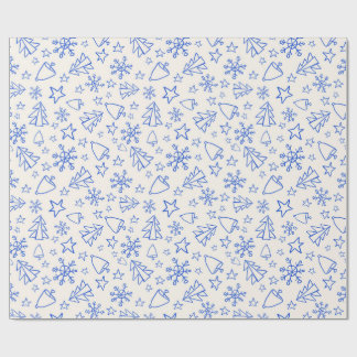 Blue Christmas Doodle Wrapping Paper
