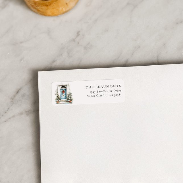 Blue Christmas Door Return Address Label (Creator Uploaded)