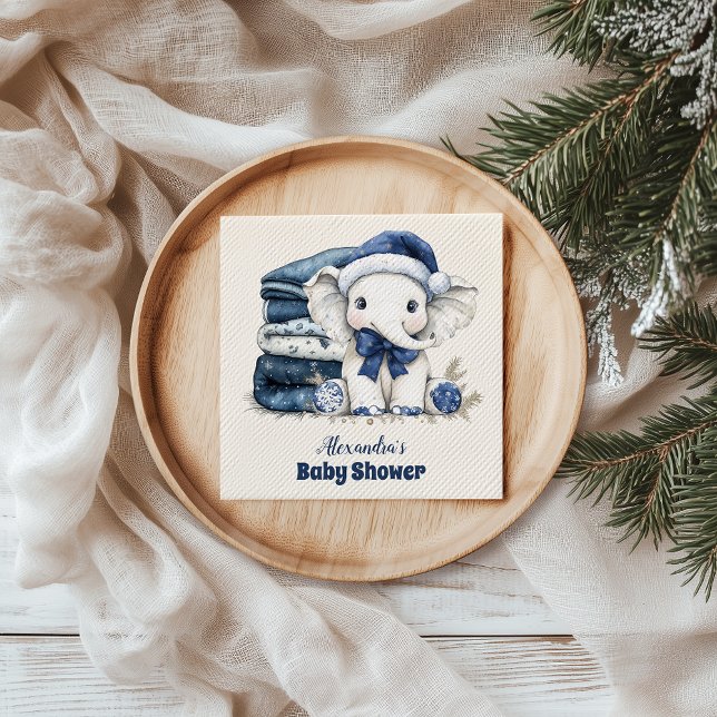Blue Christmas Elephant Baby Shower Napkin (Creator Uploaded)