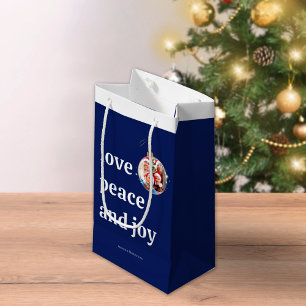 Blue Christmas Family Photo Love Peace Joy Holiday Small Gift Bag