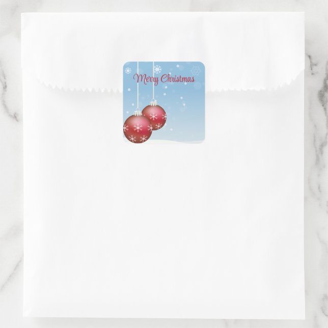 Blue Christmas Flakes With Ornament Square Sticker (Bag)