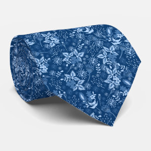 Blue Christmas floral pattern Tie