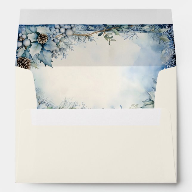 Blue Christmas Flowers Invitation Envelope (Back (Bottom))