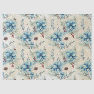 Blue Christmas Flowers Tissue Paper