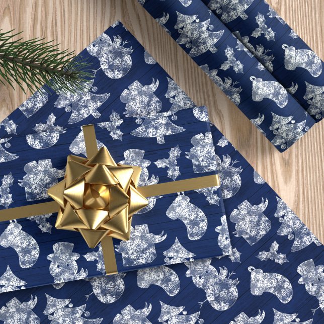 Blue Christmas Frost Snowman Rustic Wrapping Paper (Creator Uploaded)