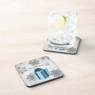 Blue Christmas Gift Beverage Coaster
