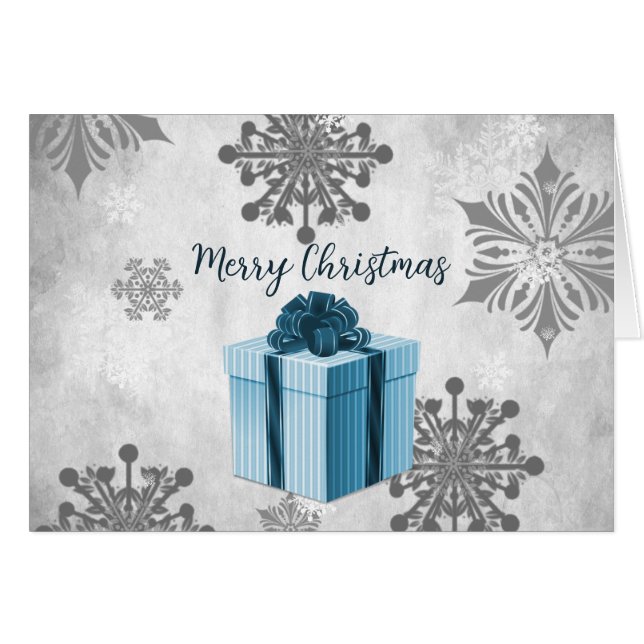 Blue Christmas Gift Holiday Greeting Card (Front Horizontal)