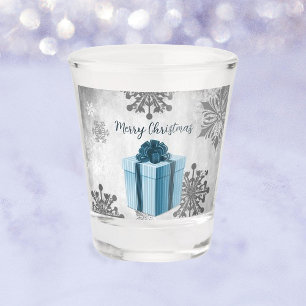 Blue Christmas Gift Holiday Shot glass