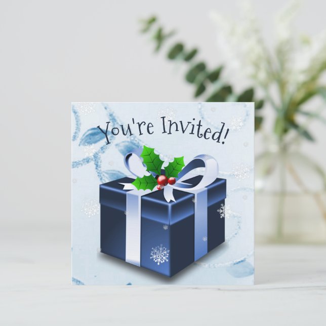 Blue Christmas Gift Invitation (Standing Front)