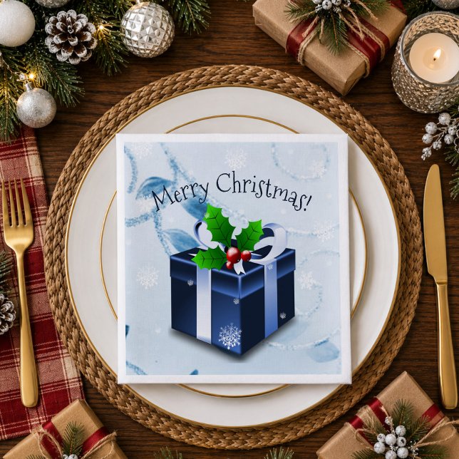 Blue Christmas Gift Paper Napkin (Blue Christmas Gift Paper Napkins)