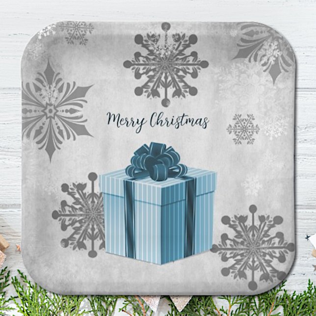 Blue Christmas Gift Paper Plate (Blue Christmas Gift Paper Plates)