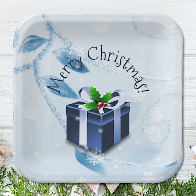 Blue Christmas Gift Paper Plate (Blue Christmas Gift Paper Plates)