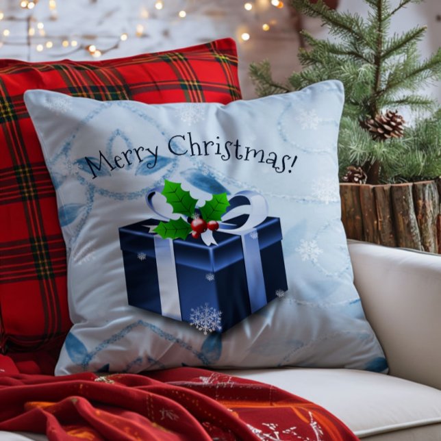 Blue Christmas Gift Throw Pillow (Blue Christmas Gift Throw Pillow)