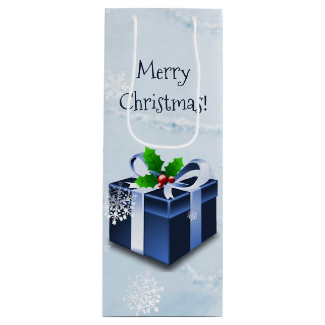 Blue Christmas Gift Wine Gift Bag (Front)