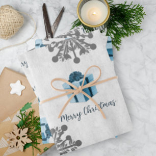 Blue Christmas Gift Wrapping Paper Sheets