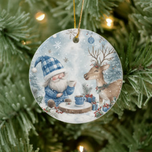 Blue Christmas Gnome  Ceramic Tree Decoration