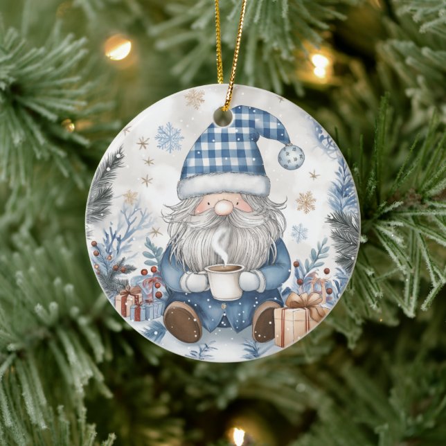 Blue Christmas Gnome  Ceramic Tree Decoration (Tree)