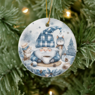 Blue Christmas Gnome Ceramic Tree Decoration