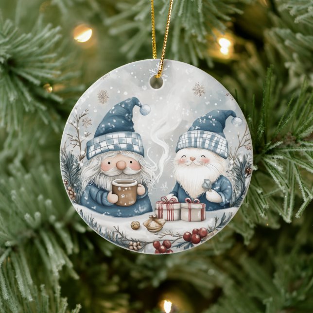 Blue Christmas Gnome  Ceramic Tree Decoration (Tree)