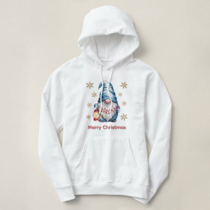 Blue Christmas Gnome with Red Lantern Berries Hoodie