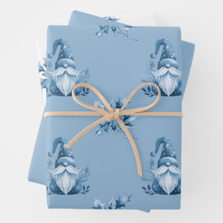 Blue Christmas Gnomes Wrapping Paper Sheet