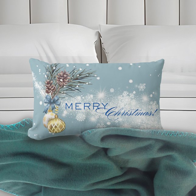 Blue Christmas Gold Ornament Lumbar Pillow (Creator Uploaded)