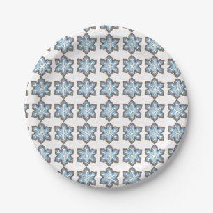 Blue Christmas Hanukkah Snowflake Cookie Winter Paper Plate
