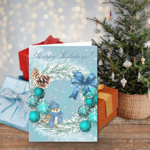 Blue Christmas Happy Holidays Greeting Card
