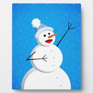 Blue Christmas Happy Snowman Plaque