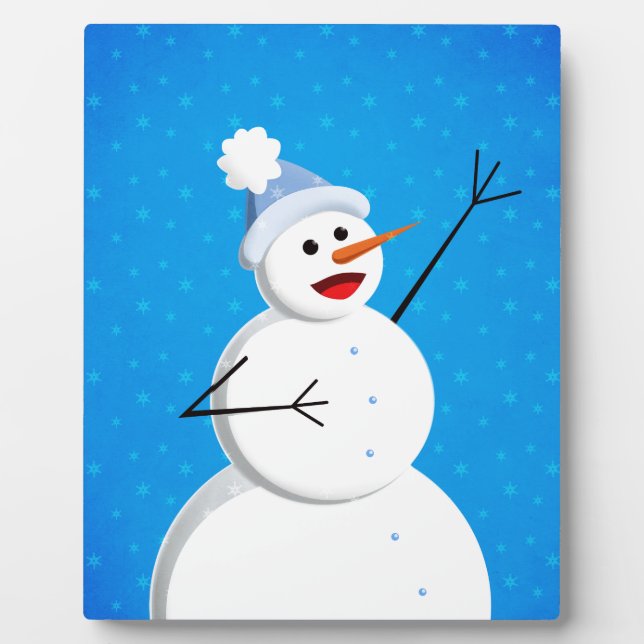 Blue Christmas Happy Snowman Plaque (Front)