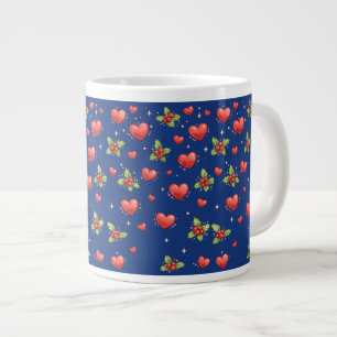 Blue Christmas Hearts & Holly Mug