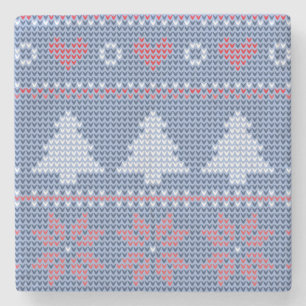 Blue Christmas knitting pattern Stone Coaster