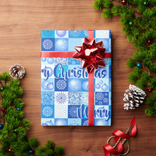 Blue Christmas Merry Christmas Elegant Decoration Wrapping Paper