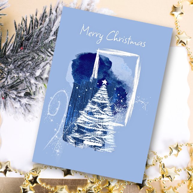 Blue Christmas Multi Photo Collage Tri-Fold Holiday Card (Creator Uploaded)