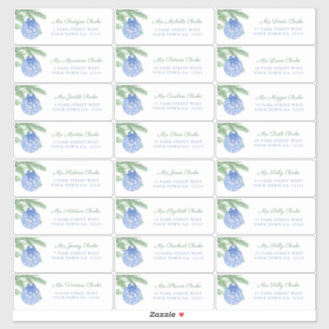 Blue Christmas Ornament Guest Address Labels (Sheet)
