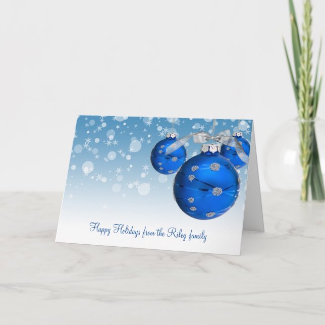 Blue  Christmas Ornament Holiday Card (Front)