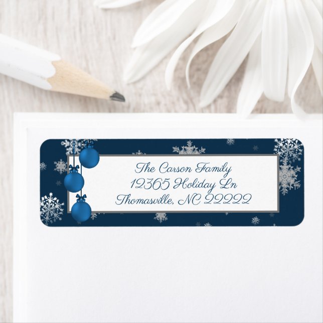 Blue Christmas Ornaments Address Label (Insitu)