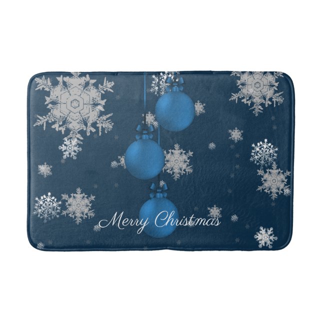 Blue Christmas Ornaments Bath Mat (Front)