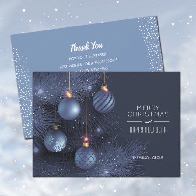 Blue Christmas Ornaments Business Holiday Card (Creator Uploaded)