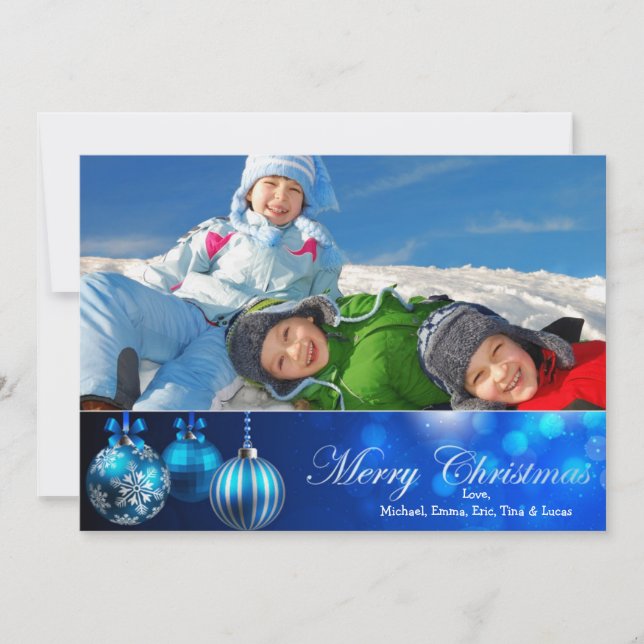 Blue Christmas Ornaments Holiday Card (Front)