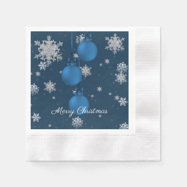 Blue Christmas Ornaments Paper Napkin (Front)