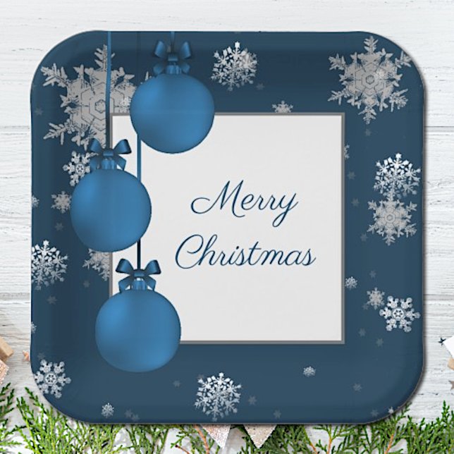 Blue Christmas Ornaments Paper Plate (Blue Christmas Ornaments Paper Plates)