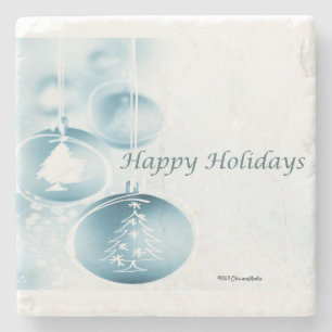 Blue Christmas Ornaments Stone Coaster