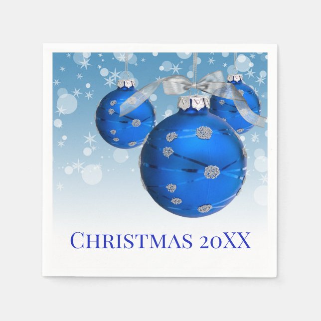 Blue Christmas Ornaments With Snowflakes Napkin (Front)