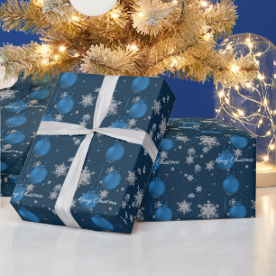 Blue Christmas Ornaments Wrapping Paper