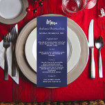 Blue Christmas party dinner menu<br><div class="desc">Christmas party dinner menu card.  Personalise and add a name/event,  date and the menu. A dark blue,  navy blue background,  white text. The blue colour is uneven.</div>